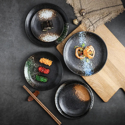 Japanese Style Porcelain Dinner Plate Set for Steak Fruit Salad - Premium Ceramic Dish Microwave Safe Non-Slip Kitchen Gift