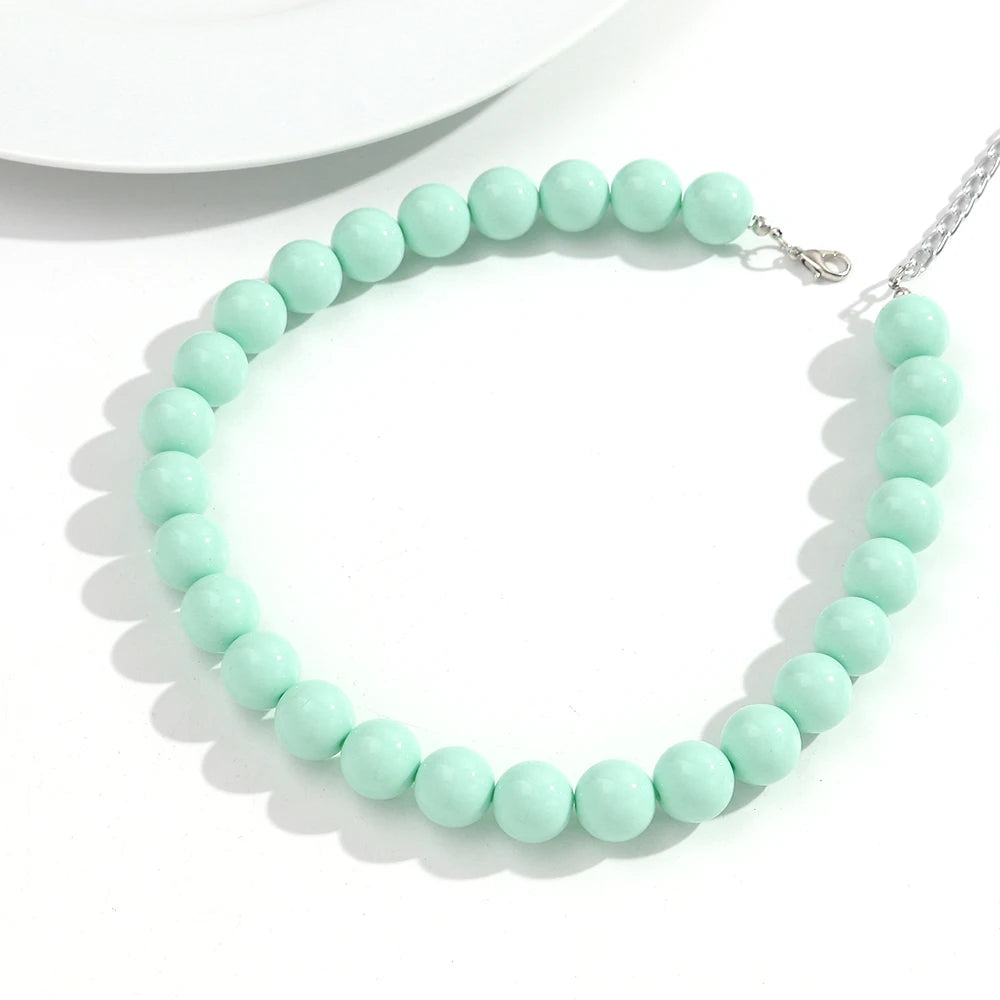 Boho Colorful Acrylic Big Ball Bead Chain Necklace Trendy Handmade