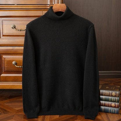 100% cashmere men's pullover business casual solid knitted sweater loose Pull Turtleneck Tops basic Turn down collar Jumper
