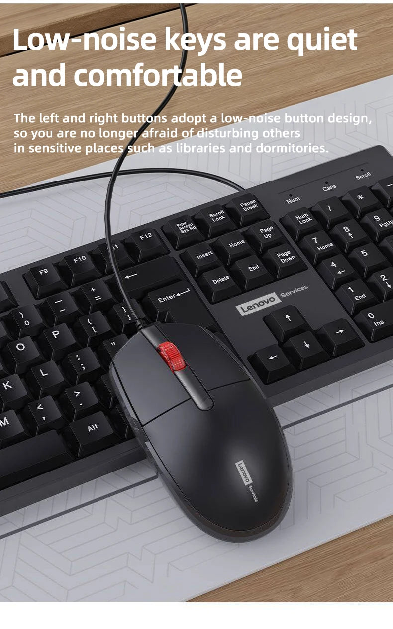 Lenovo Wired Keyboard And Mouse Set Splash-Proof for Home And Business Office Use Compatible with Desktops And Laptops 104 Keys