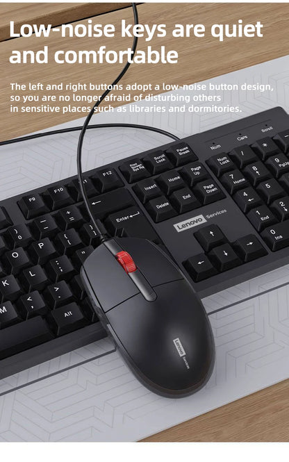 Lenovo Wired Keyboard And Mouse Set Splash-Proof for Home And Business Office Use Compatible with Desktops And Laptops 104 Keys