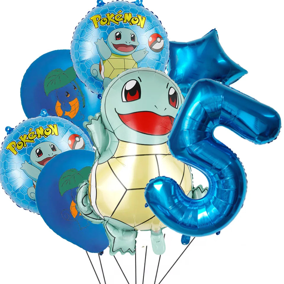 7Pcs/Set Pokemon Balloon Set Pikachu Charmander Cartoon Aluminum Foil Balloons Party Decoration Props Toy Anime Birthday Party