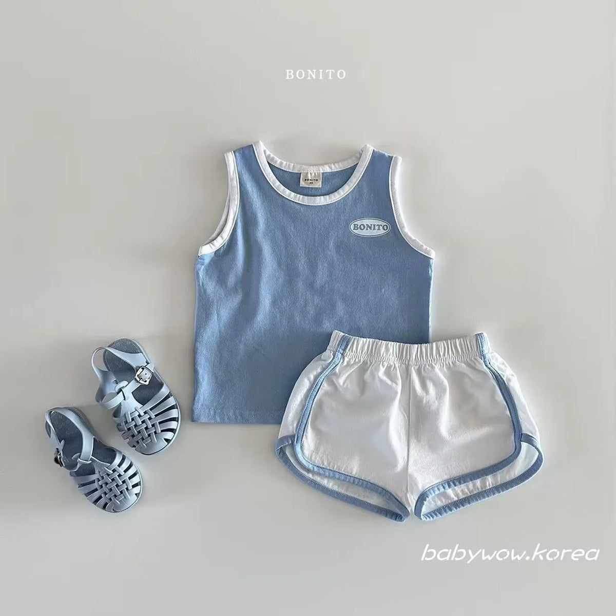 TZ24040 Summer Korean Version 2025 New Baby Pure Cotton Sports Casual Vest Shorts Two-Piece Set