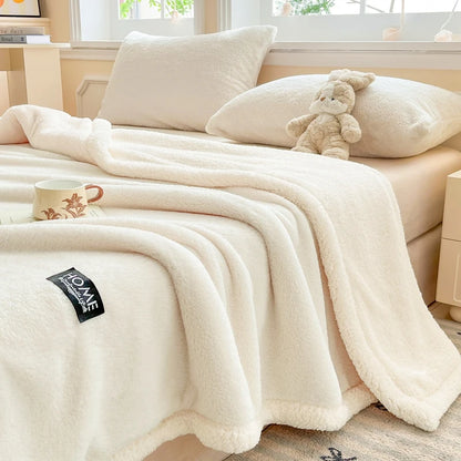 Thickened Double-layer Lamb Fleece Flannel Blanket for Bed Office Air Conditioning and Nap Throw Soft Blanket for Bedding Sofa