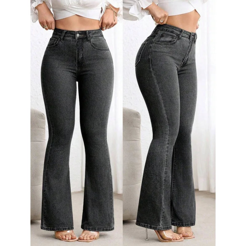 2026 New Women's Elastic Slimming Bell Bottom Jeans Butt Lifting Waist Micro Flared Pants Cotton Natural Waist Denim Jeans