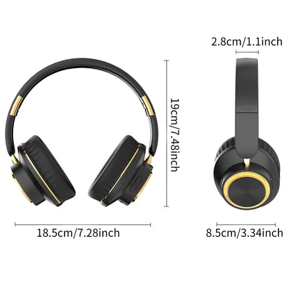 Bluetooth Headphones Wireless Headset Foldable Over Ear HiFi Stereo Heavy Bass Gaming Earphones With Microphone Extended Battery Life Portable Design Comfortable Fit Adjustable Headband Suitable For Travel Sports Work Laptop