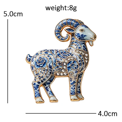 Wuli&baby Blue-and -White Porcelain Collection Animal Brooches For Women Unisex Goat Cat Butterfly Birds Party Office Brooch Pin