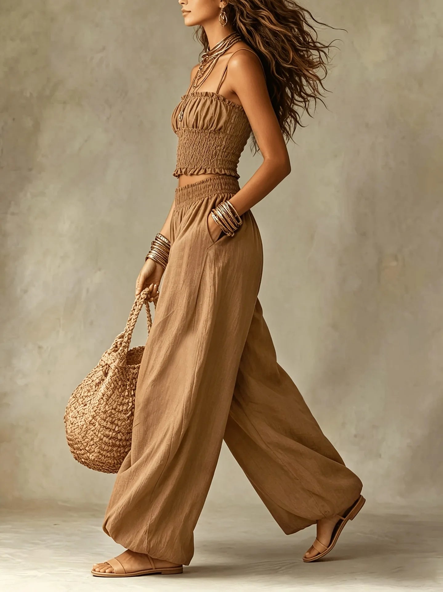 Fashion 2 Piece Sets Women Clothes Summer Casual Spaghetti Strap Top and Lantern Pants Suit Matching Two Piece Set Outfits