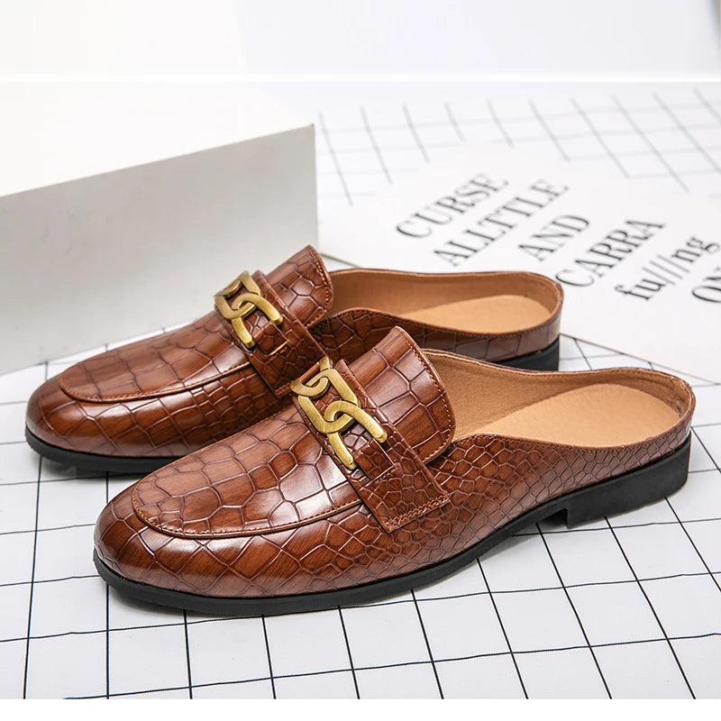 Men's Black Half Shoes For Men Leather Loafers Shoes Man Mules Casual Shoes Male Footwear Fashion Social Mocassins Summer 2023