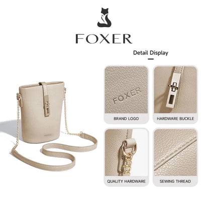 FOXER Chic Women's Shoulder Bag PU Leather Fashion Phone Bag Simple Lightweight Girl Travel Bag Small Crossbody Bag Purse