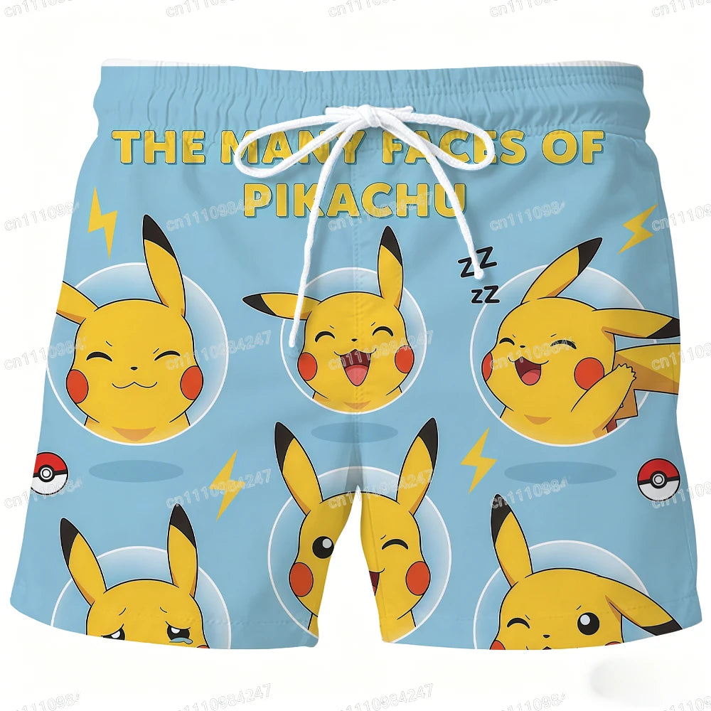 2026 Summer Psyduck Beach Shorts Pokemon Cartoon Quick Dry Board Shorts Cute Duck Print Casual Holiday Pants for Men Women Sport