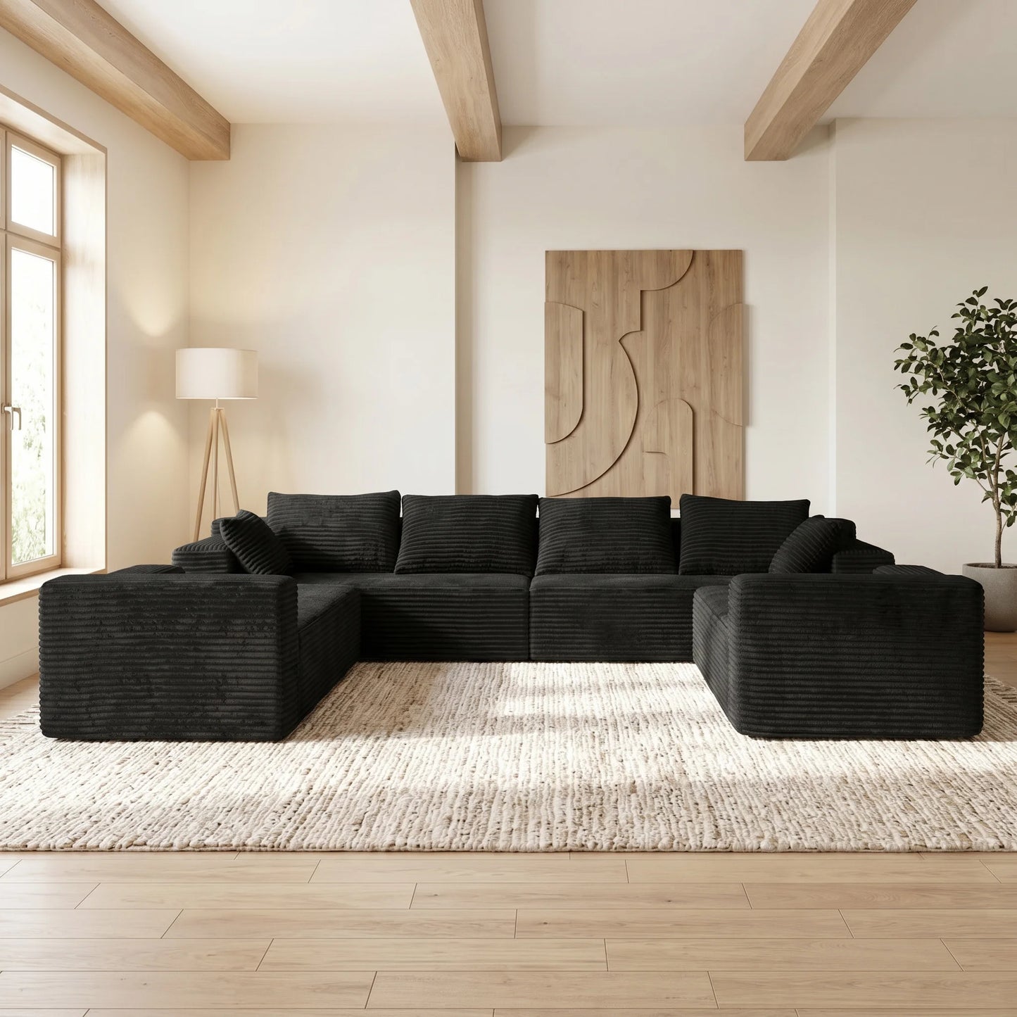 139 Inch U-Shaped Extra Large Corduroy Sectional Sofa Deep Seat Cloud Couch Modern Upholstered Fabric No Assembly Required for Family Gatherings Minimalist Living Room Furniture