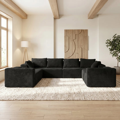 139 Inch U-Shaped Extra Large Corduroy Sectional Sofa Deep Seat Cloud Couch Modern Upholstered Fabric No Assembly Required for Family Gatherings Minimalist Living Room Furniture