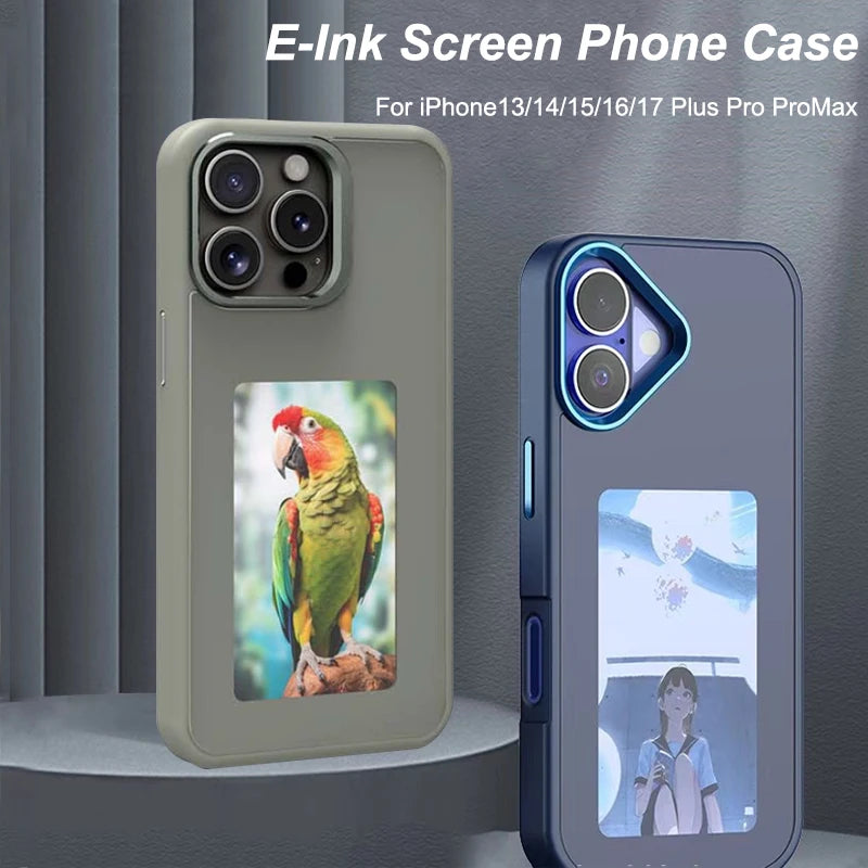 Smart NFC E-Ink Screen Phone Case For iPhone 17 16 15 14 13Pro Max 16/17 Plus Display Shockproof Protective Cover Photo Custom