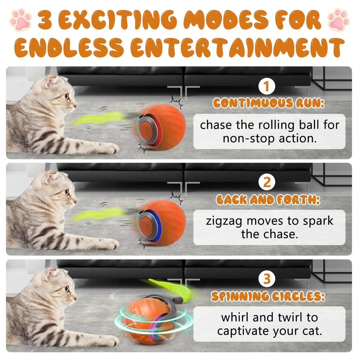 NewSpeedy Tail 2.0 Cat Toy, Speedy Tail Cat Toy, Interactive Cat Ball Toy, Smart Cat Toys Ball, Two Speed Adjustment, with Tail 