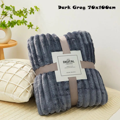 New Double Sided Warm Blanket Skin-Friendly Warm Conditioning Quilt Solid Color Breathable Striped Blankets