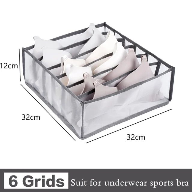 6-Grid Foldable Drawer Divider Underwear Storage Box, Wardrobe Organizer for Bras, Socks & Lingerie, Closet Storage Container
