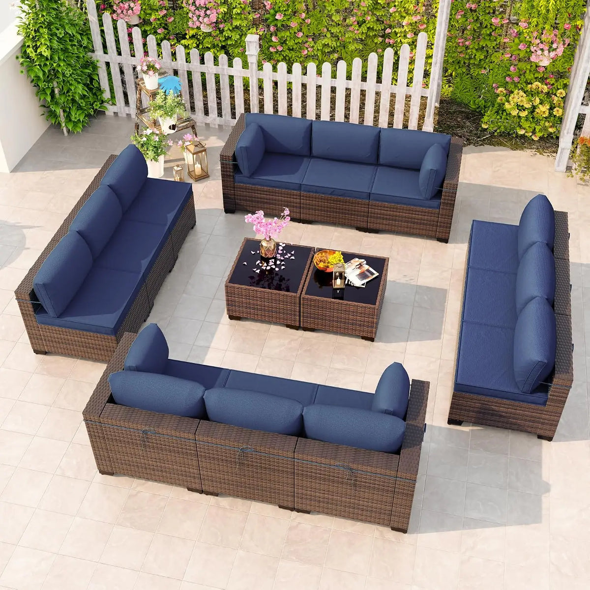 12 Piece Patio Furniture Set, Outdoor Wicker Sectional Sofa, Customized