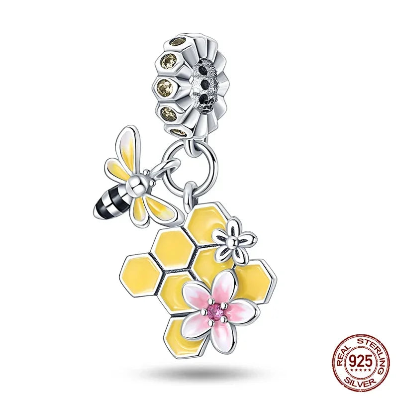 925 Sterling Silver Fashion Bee Honey Jar Sunflower Autumn Series