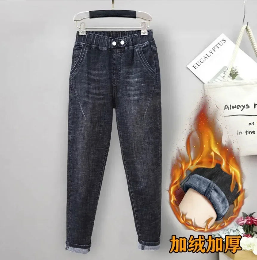 XL-6XL Plus Size jeans for Women Mom Jeans Woman Elastic High Waist Blue Baggy Jeans Denim Ripped Jeans Female Harem Pants