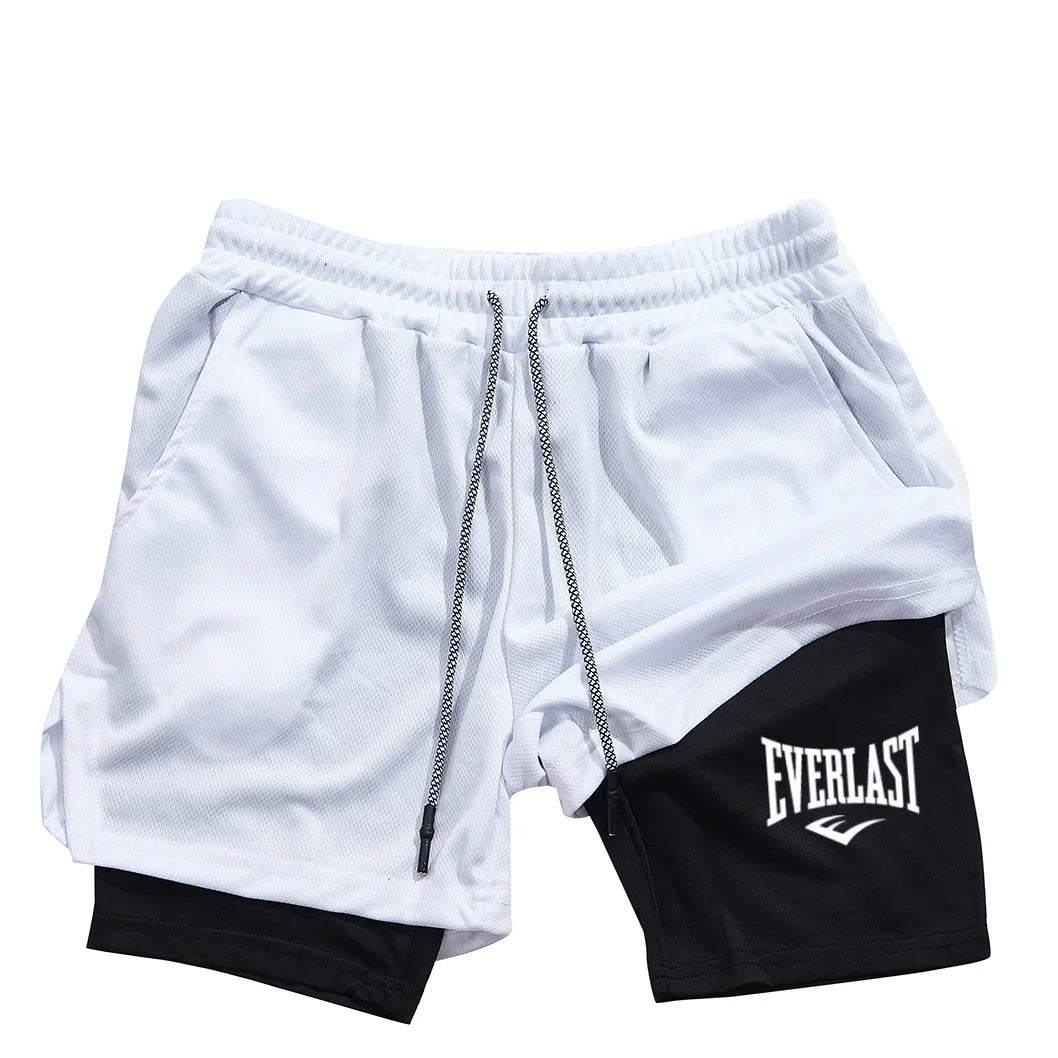 Men's compression gym shorts EVERLAST printed sports pants, double layered, quick drying basketball beach muscle fitness