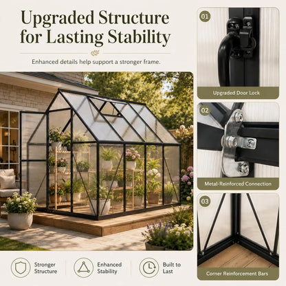 6x8 FT Polycarbonate Greenhouse, Walk-in Greenhouses for Outdoors, Aluminum Frame Plant Green House with Locking, Customized