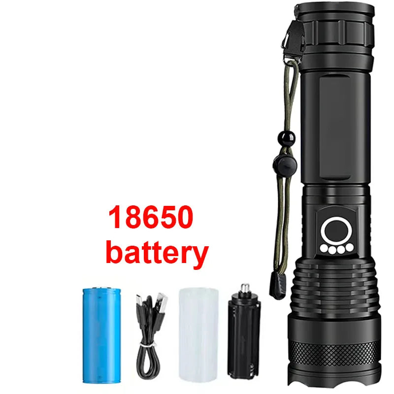 High Power Rechargeable LED Tactical Flashlight  Aluminum Alloy Telescopic Zoom Torch Lamp for Outdoor Camping Fishing
