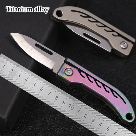 Titanium Alloy Mini Folding Knife for Outdoor Camping EDC Portable Unboxing Sharp Knife with High Hardness D2 Blade