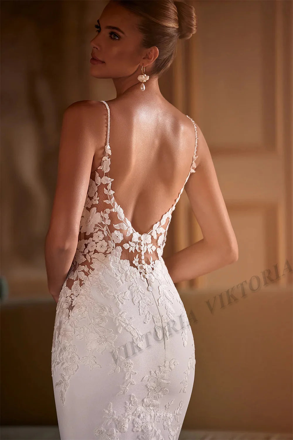 VIKTORIA Vintage Backless Wedding Dresses For Woman Spaghetti Straps Lace Appliques Vestido De Casamento Personalized Customized
