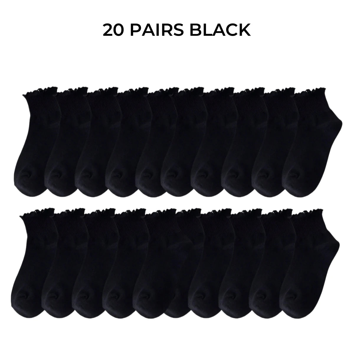 Women's Crew Socks with Ruffles, White and Black, Comfortable, Breathable, Moisture-Absorbing and Sweat-Wicking