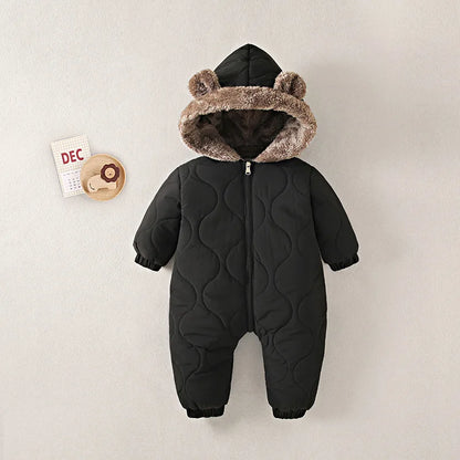 KLFLGD0-3 Years Old Winter Baby Outdoor Clothing Fur Lining Warm Toddler Girl Boy Jumpsuit Cartoon Plus Velvet Baby Jumpsuit