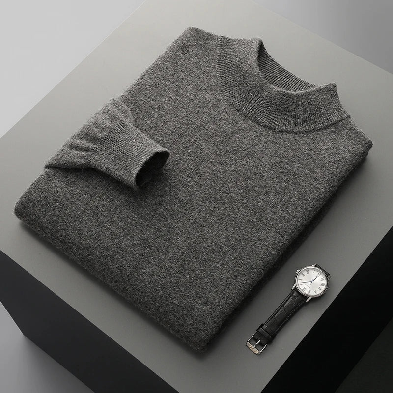 Autumn and Winter Men's Cashmere Sweater Stand Up Collar Long Sleeved Pullover Soft and Warm 100% Merino Wool Knitted Top