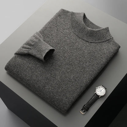 Autumn and Winter Men's Cashmere Sweater Stand Up Collar Long Sleeved Pullover Soft and Warm 100% Merino Wool Knitted Top
