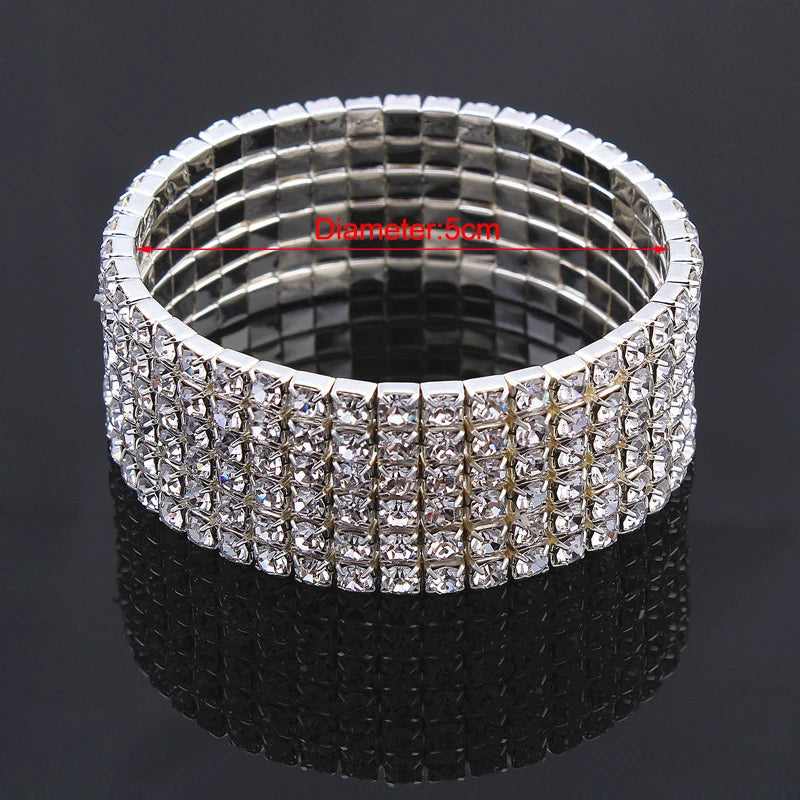 Classic Multiple Shining Rhinestone Crystal Stretch For Women Girls Bridal Wedding Wristband Elastic Bracelet Gold Silver Color