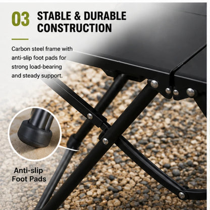 Portable Foldable Outdoor Table Hollowed Side for Hanging Goods Sturdy Desk Ideal for Camping Beach and Picnic