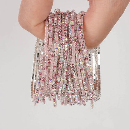 5pcs Fashion Colorful Acrylic Crystal Rhinestone Elastic Bracelet For Women Stretch Wristband Wedding Bracelets Daily Jewelry