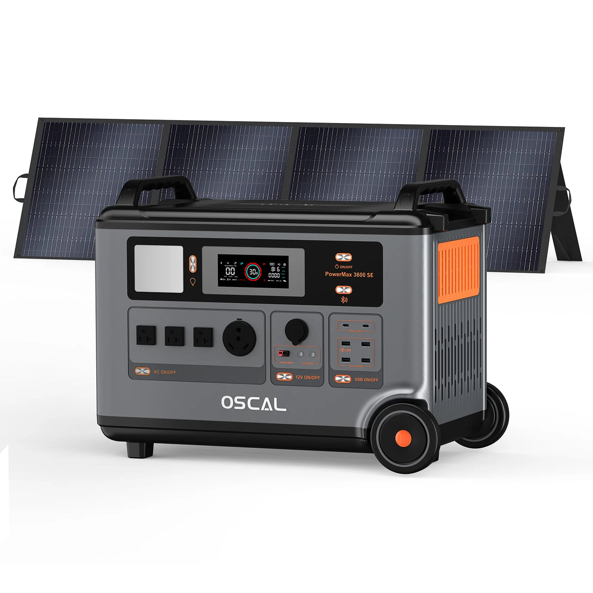 OSCAL PowerMax 3600SE Portable Power Station With 200W Solar Panel, 3600Wh LiFePO4 Battery, Solar Generator optional 200W Solar Panel, 3600W (Surge 7200W) Fast charging Home Backup Battery, Power Supply for Camping, RV