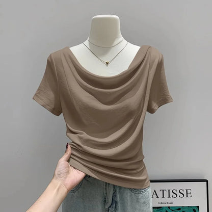 Summer Thin One Shoulder Short Sleeved T-shirt Feminine Temperament Summer Irregular Slim Fit Spicy Top Women Clothing