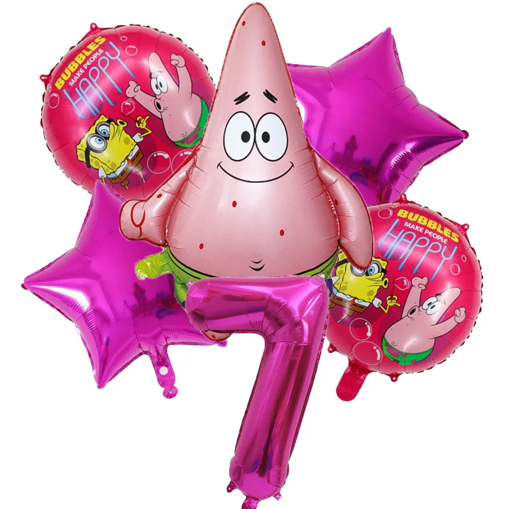6Pcs SpongeBob Patrick Star Balloon set Birthday Party Golde Blue Numbers Balloons Boys Girls Baby Shower Party Supplies Gifts