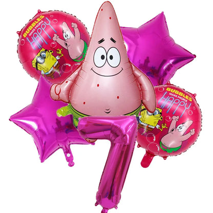 6Pcs SpongeBob Patrick Star Balloon set Birthday Party Golde Blue Numbers Balloons Boys Girls Baby Shower Party Supplies Gifts