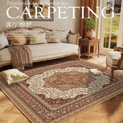 VIKAMA Retro Persian Living Room Carpet Non-slip and Easy-to-Clean Sofa Cushion Dining Room Bedroom Carpet Home Decoration