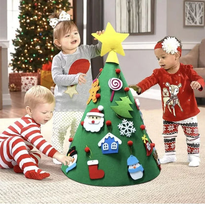 DIY Felt Christmas Tree with Hanging Ornament LED String Lights for Kids Gifts Christmas Decoration 2024 New Year Xams Supplies