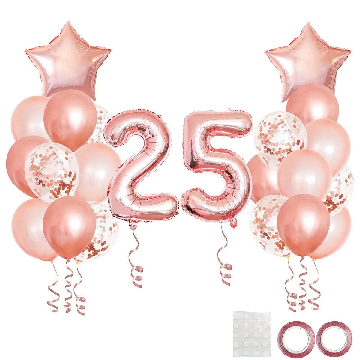 25pcs Rose Gold Mixed Balloons 10 15 16 18  20 21 25 30 35 40 50th Birthday Party Decorations  Woman Birthday Anniversary Decor