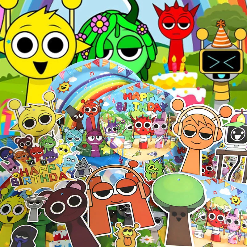 Sprunki Birthday Party Decoration Incredibox Latex Aluminum Foil Balloon For Kids Event Supplies Banner Disposable Tableware
