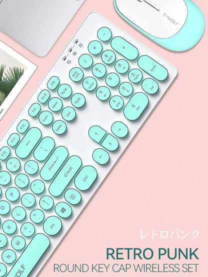 TF770 Keyboard and Mouse Set Wireless Office Business Macaron Chocolate Keyboard Mouse USB
