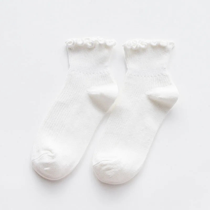 Ruffle Socks Women White Black Frilly Lolita Style Japanese Maiden Cute Kawaii Cotton Harajuku Princess Crew Socks Calcetines