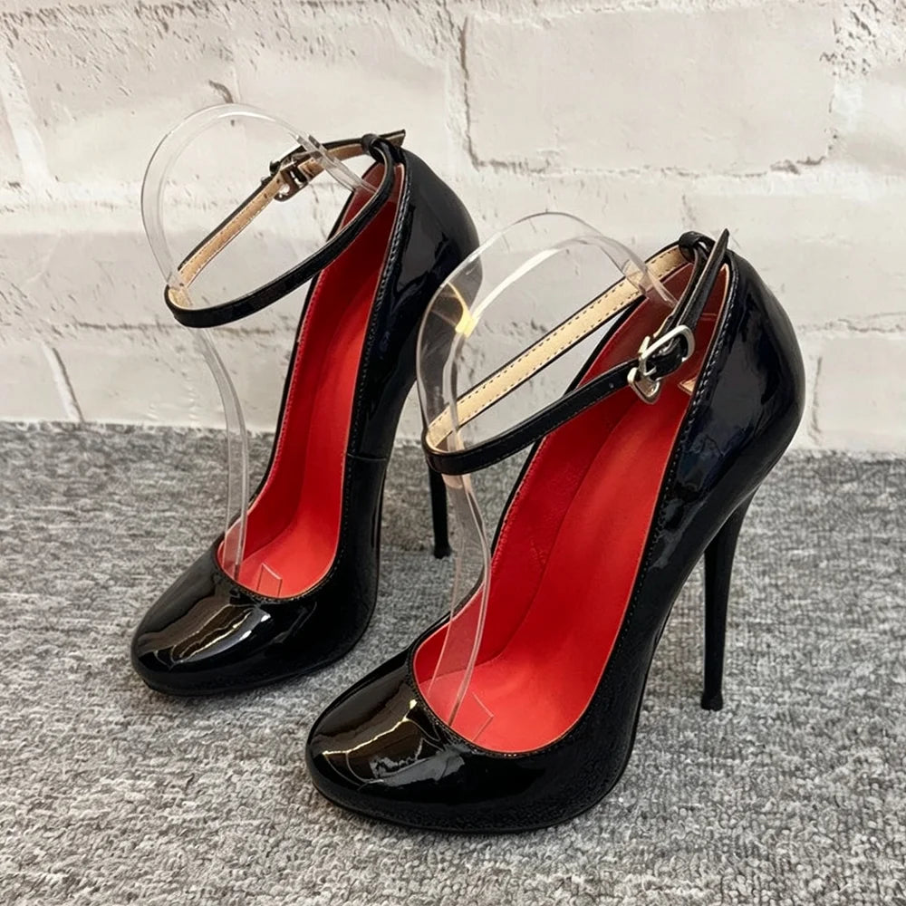New Customize 14/16CM Super High Heels Ankle Strap Pumps,Round Toe Stiletto Heels Pole Dance Unisex Party Club Shoes Plus Size