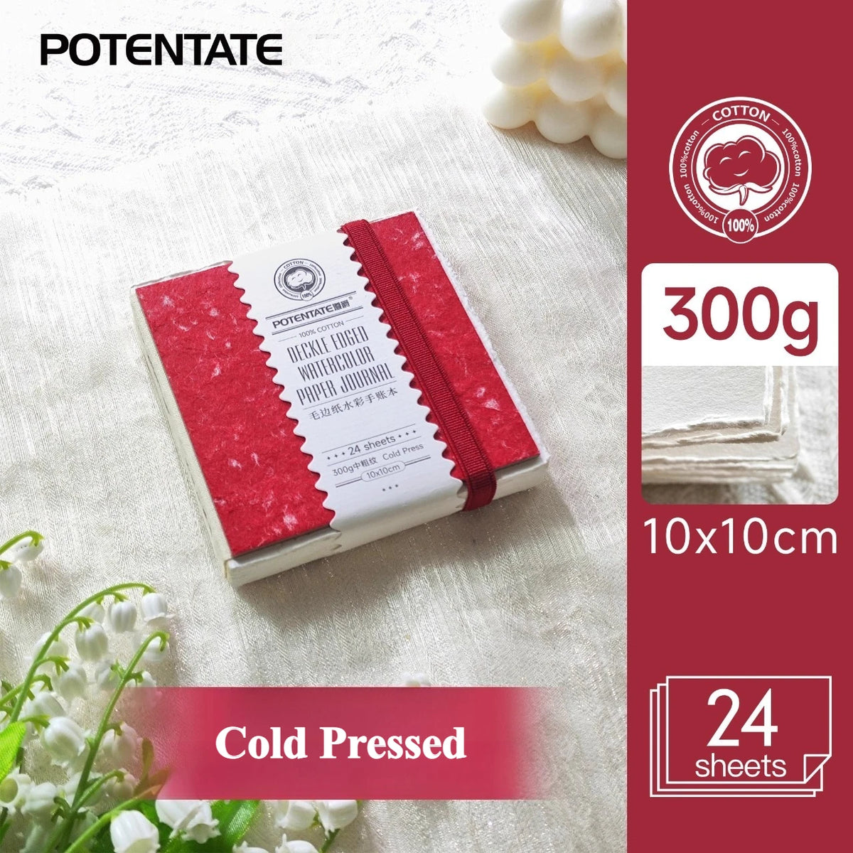 POTENTATE Cotton Fringed Watercolor Notebook 300g Hot/Cold Pressed Specific Watercolor Paper Drawing Book for Art Student