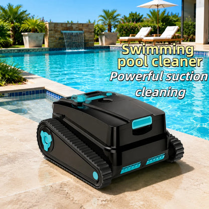 Cordless robotic pool cleaner for above-ground and in-ground pools; features automatic parking; maximum cleaning coverage of 19.8 meters / 1,100 square meters (tracked model).