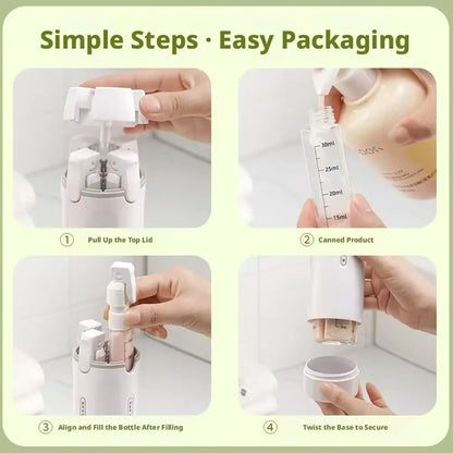 Portable 4 In 1 Travel Dispenser Leak Proof Refillable Bottles Toiletry Container for Shampoo Conditioner Body Wash Lotion